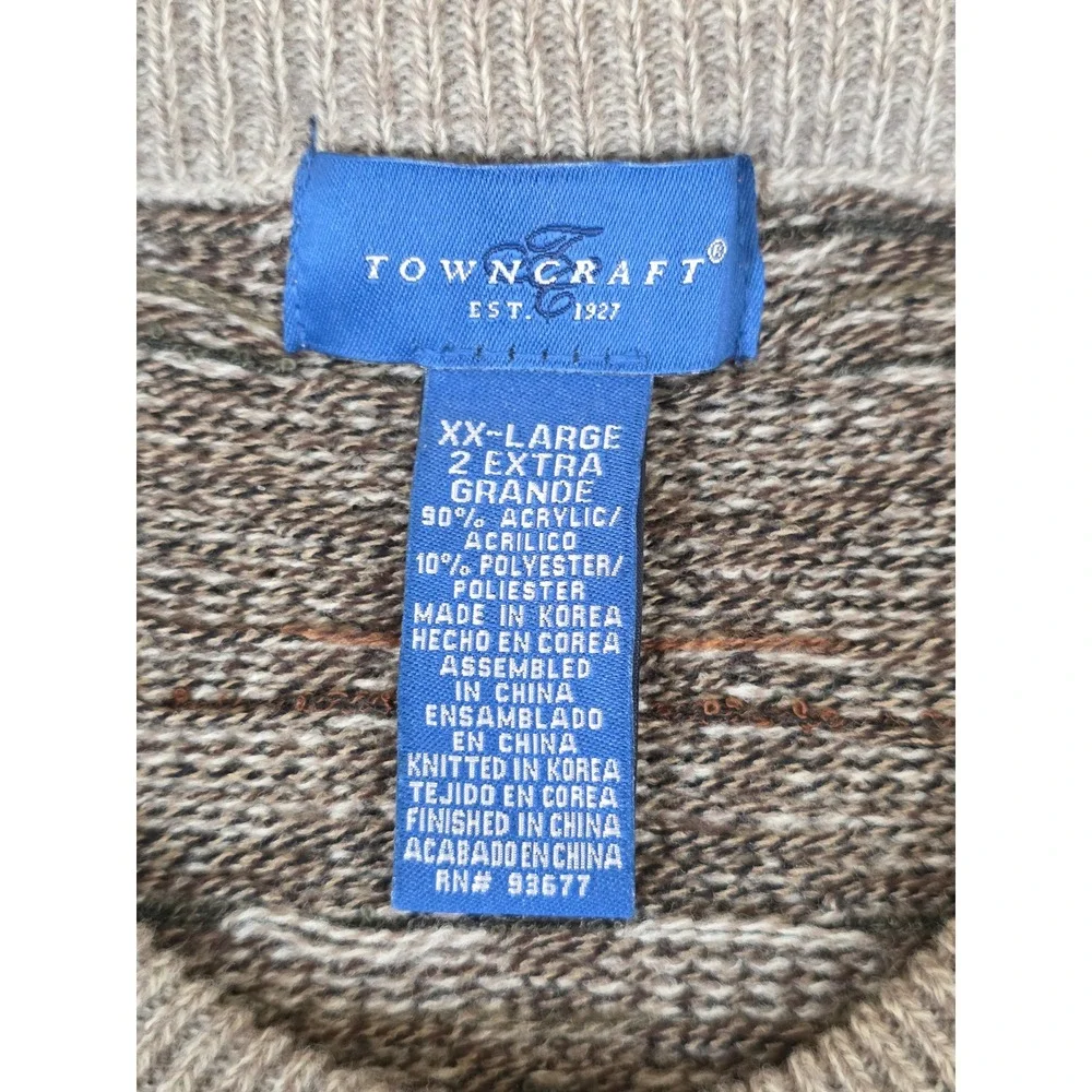 Vintage Y2K Geometric Knit Crewneck Sweater XXL Tan Brown Grandpacore